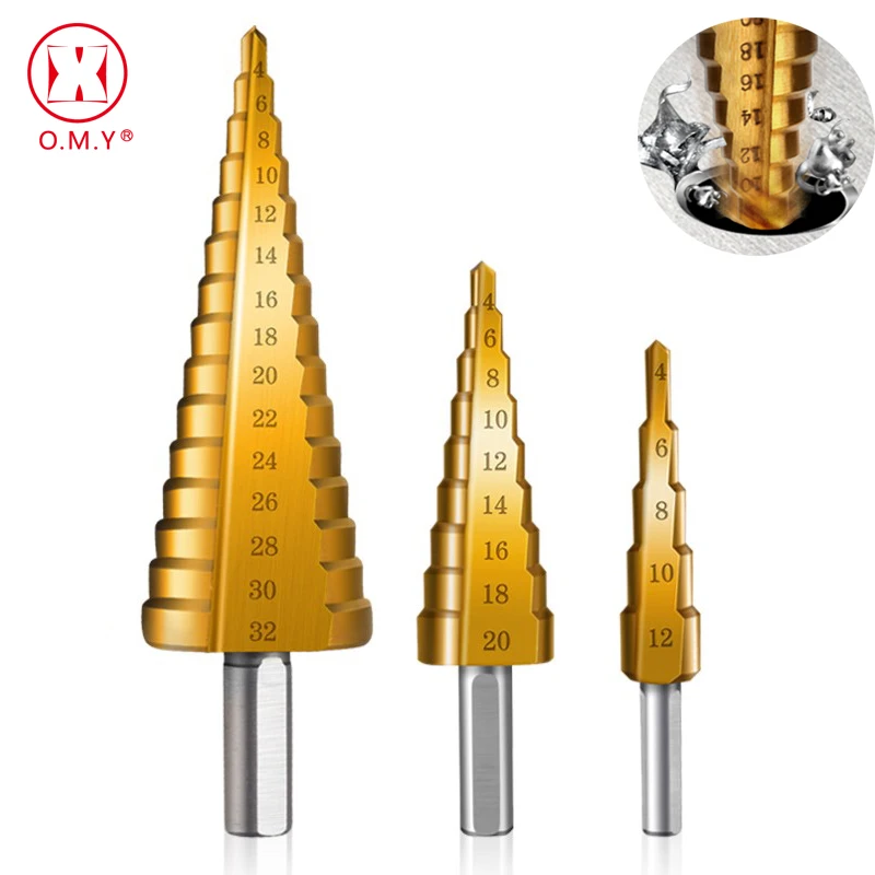 

Drill Bit 6542 Titanium Coated Step Drill Wood Set Power Tools for Metal High Speed Steel Hole Cutter Step Cone Center Drills