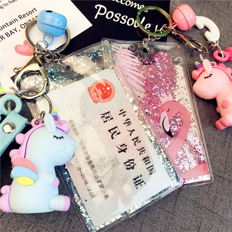 Sharkbang Bling Bling Kawaii Unicorn Flamingo Credit Card Holder Bus Bank Card Cover Case ID Holder Clip Stationery