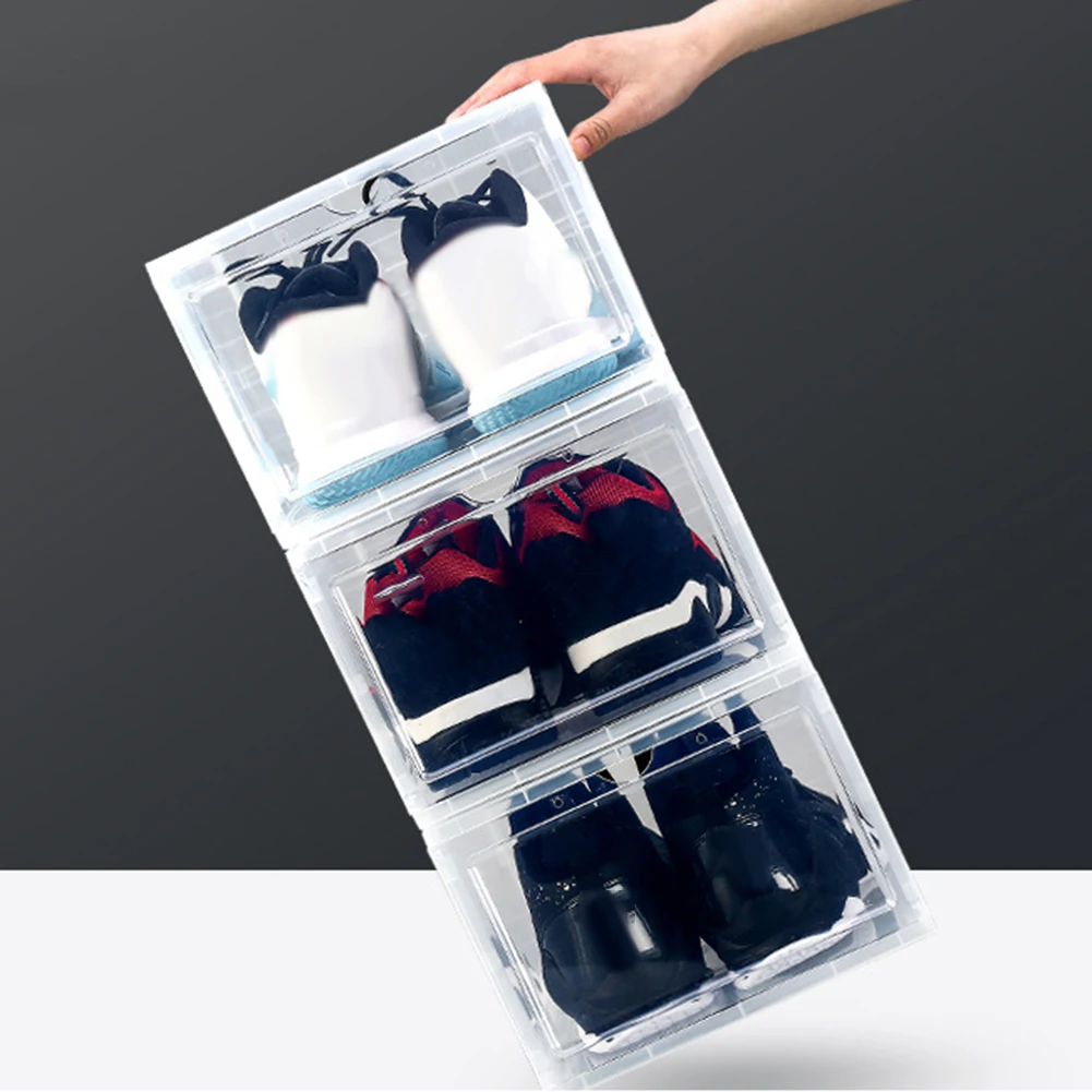 1Pc Plastic Clamshell Stackable Dustproof Shoes Storage Container Display Box Organizer Easy to Assemble