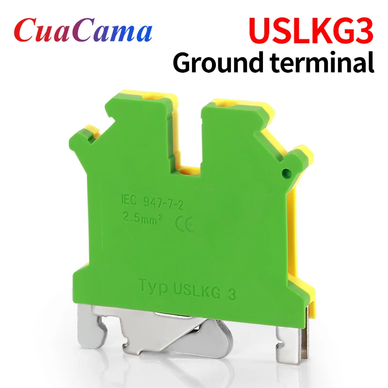 10 Pcs USLKG3 Din Rail Ground Terminal Block Electrical Wrie Conductor Yellow Green Voltage Guide Connection USLKG-3 | Обустройство