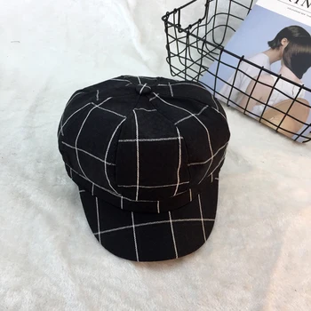 

Hat female plaid beret retro British peaked cap spring and summer casual octagonal cap male trend