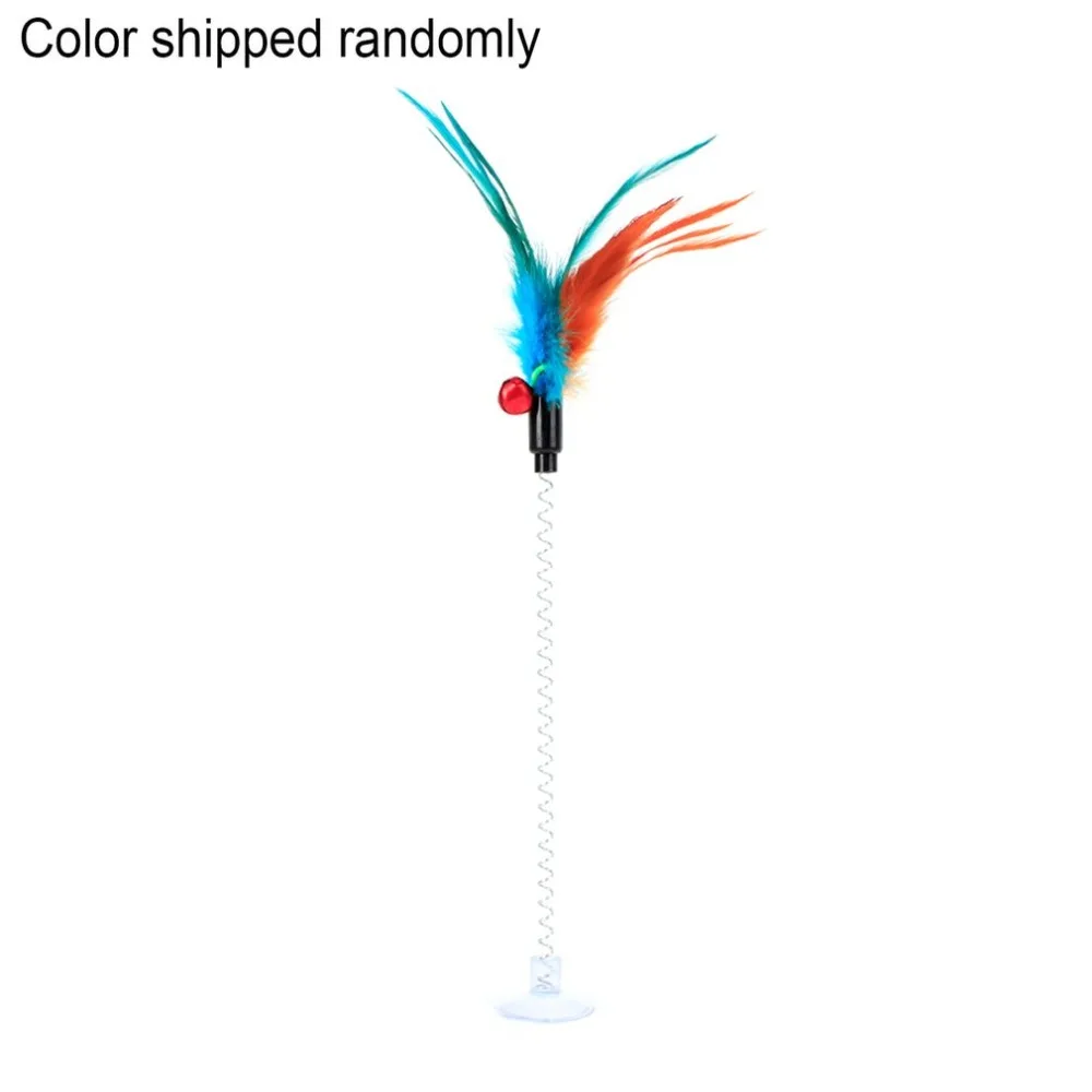 Cat toy colorful suction cup with bell spring mouse cat spring feather