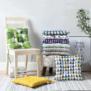 

Square Cushions Chair Seat Pads with Core Cotton Linen Tatami Pillow Geometric Japanese Style Printed Sofa Soft Cushion Coussin