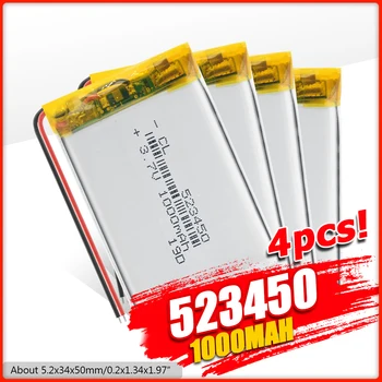 

523450 Lithium battery Li-ion polymer Rechargeable battery 1000mah 3.7 V For MP3 MP4 MP5 GPS PSP POS Bluetooth Headset 1/2/4PCS