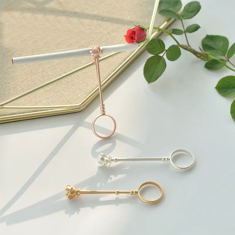 Vintage Cigarette smoking Finger Holder Ring Rack Rose Metal gold Clip 16/17mm Women Men Cigarettes Smoking Accessories Gift 5