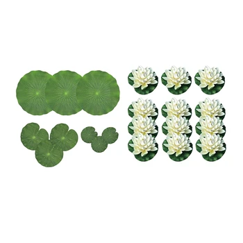 

21 Pcs Accessories: 9 Pcs Artificial Floating Foam Lotus Leaves Green & 12 Pcs Artificial Floating Foam Lotus Flowers