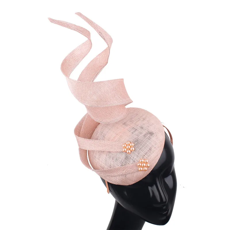 pale pink Новинка, 4 слоя, sinamay, вуалетки, millinery, женские, вечерние, для чаепития, головные уборы, женские, свадебные, для свадьбы, головной убор, модный, для случая - Цвет: pale pink