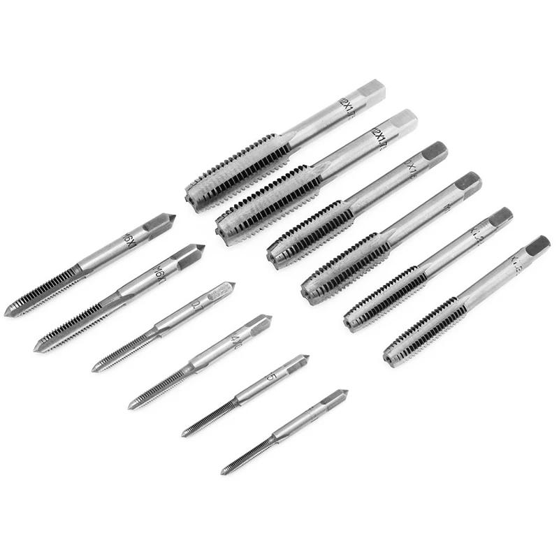 

12pcs Hand Screw Tap Thread Metric Plugs Taps Set M3 M4 M6 M8 M10 M12 Thread Tool Metric Plug Tap Set Straight Flute Drill Set
