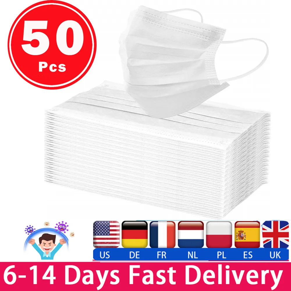 In-stock-White-50PCS-Mask-respirator-Face-Masks-White-Disposable-3-Layers-Mask-Facial-Protective-Cover