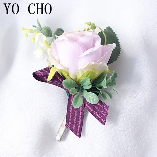 boutonniere-B YO CHO дропшиппинг корсаж Шелковая Роза украшение для свадьбы цветок DIY Выпускной свадебное украшение ручной работы на запястье цветок качество жениха бутоньерка - Цвет: boutonniere-B