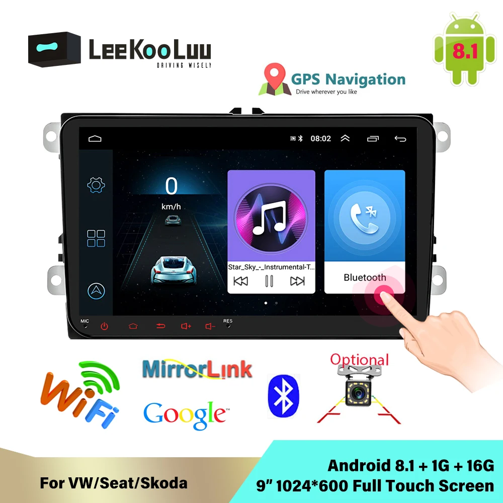 

LeeKooLuu Android 8.1 9 Inch 2 Din Radio GPS Car Multimedia for VW/Volkswagen Skoda Octavia Golf 5 6 Touran Passat B Jetta Polo