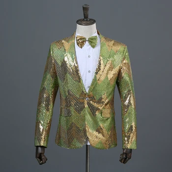 

2 Colors Men's Sequined Blazer Gradient Sequin Singer Costume Men's Wedding Banquet Jacket
