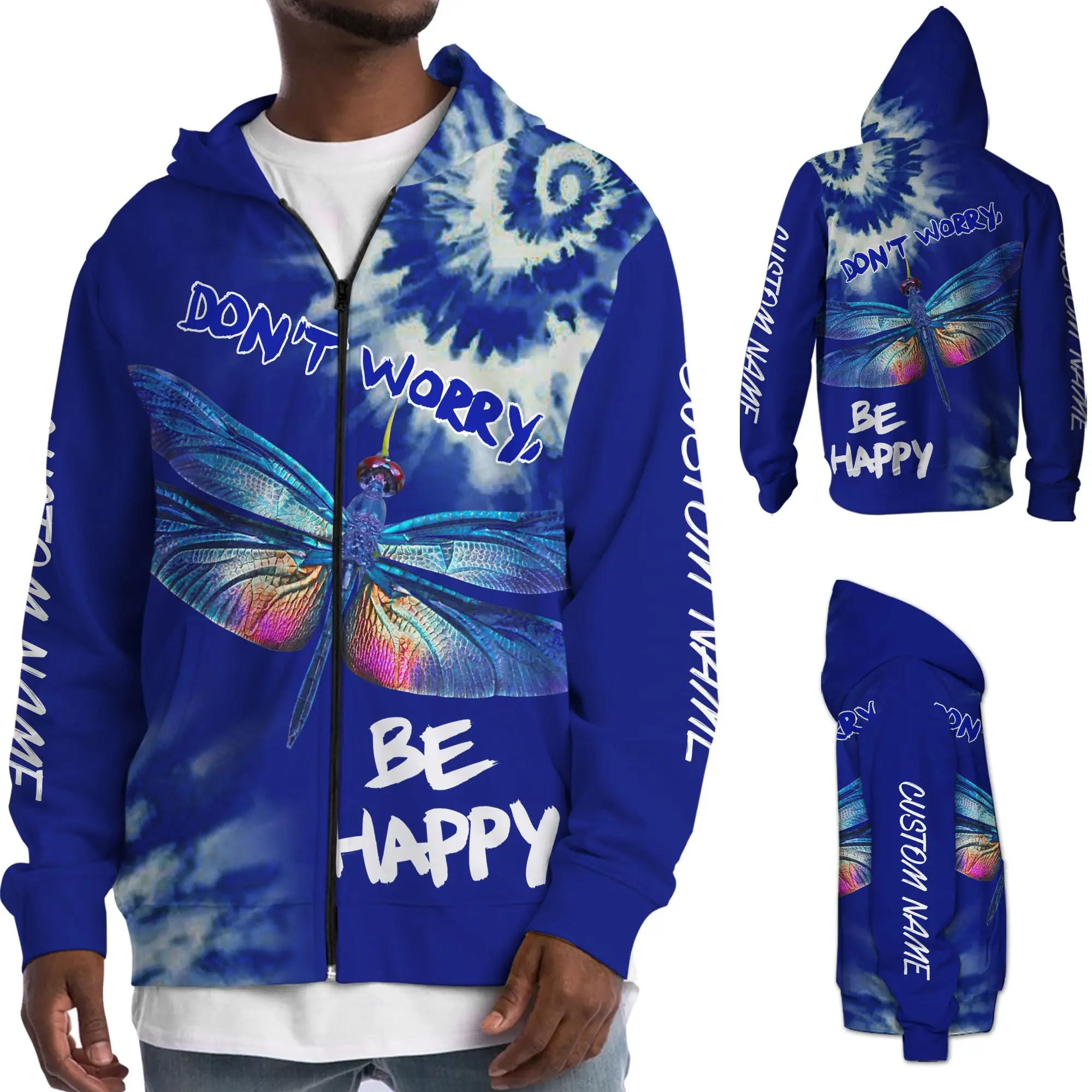 PLstar Cosmos 3DPrinted Newest Happy Dragonfly Hippie Custom Name Unique Unisex Streetwear Harajuku Hoodies/Sweatshirt/Zip B-3