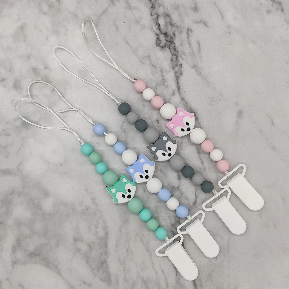 1pc Baby Pacifier Clip Dummy Clip Silicone Cartoon Fox Beads Chain Non-toxic Infant Soother Nipple Strap Baby Teether