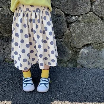 

WLG girls casual skirts kids autumn yellow army green dot printed ruffle skirt baby girl all match skirt