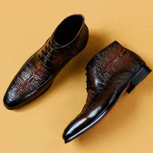 Men Dress Genuine Cow Leather Boots Basic Handmade Fashion Brand Lace-up Ankle Men's Pointed Toe Dress Oxfords Shoes