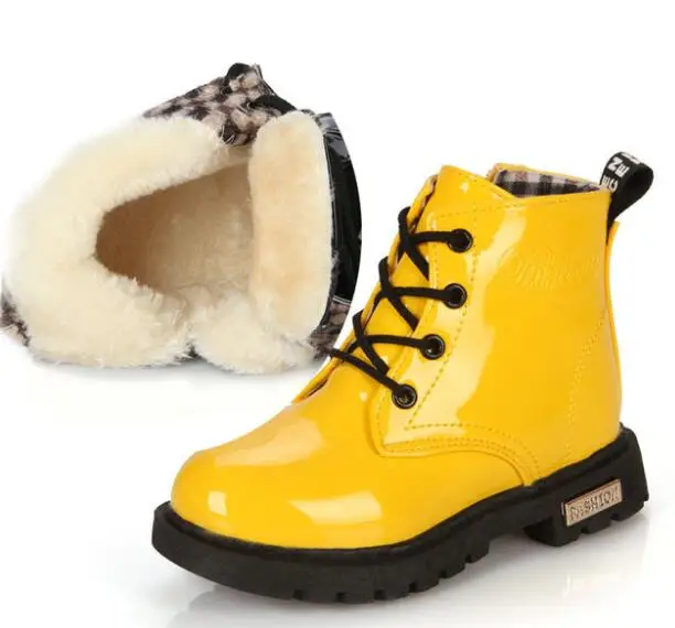 

New Design Solid Color Lace-up Martin boots For Autumn and Winter Pu Leather Girls And Boys Children Baby Boots First Walker