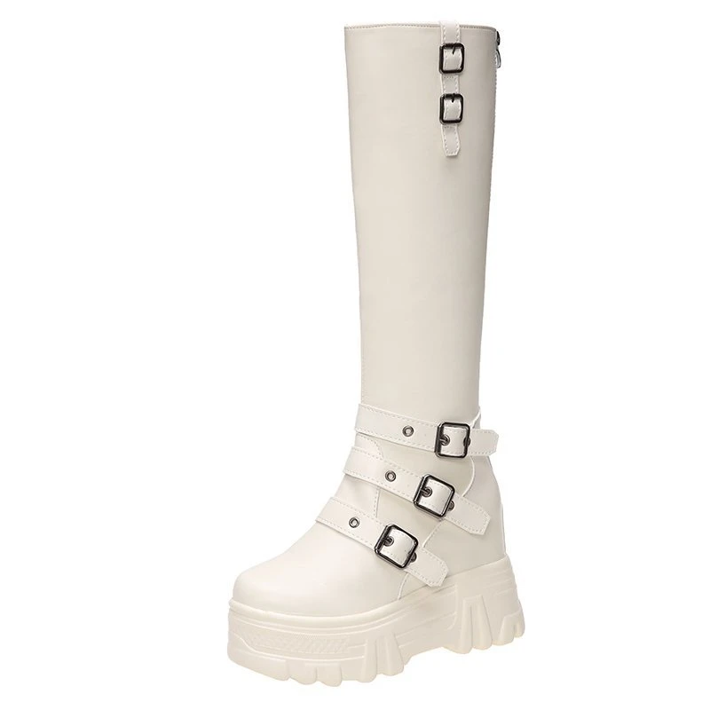 Brand Mid Calf Boots For Women 2020 Winter Platform Boots Fashion Women's Gladiator Boots 10cm High Wedge Shoes Woman Thick Sole