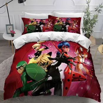 

Cartoon Bedding Set Cat Ladybug Turtle Bed Cover Pillowcase 3D Print Character Microfiber Winter Soft Home Bedroom Decor Bedding