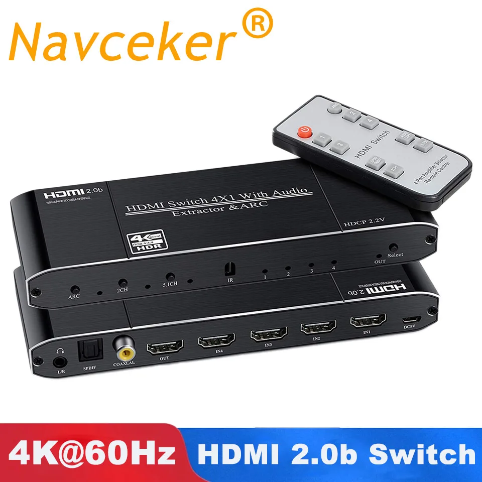 4x1 HDMI 2.0b Switch Мини 4K HDMI коммутатор 2x1 HDMI 2,0 коммутатор 4x1 HDR HDMI коммутатор Аудио экстрактор с ARC и ИК-управлением для PS4 Apple tv HD tv - Цвет: 4x1 HDMI 2.0b Switch