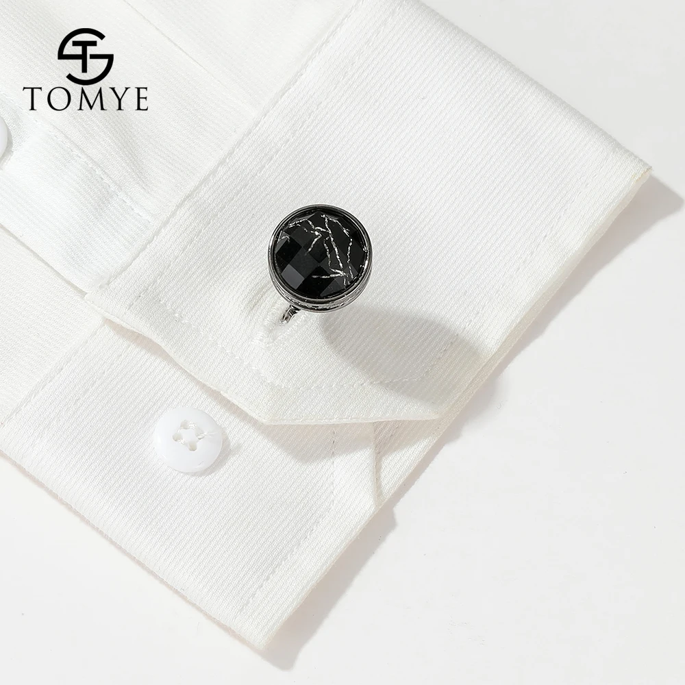 TOMYE-Casual Botões Redondos Abotoaduras para Homens, Camisa