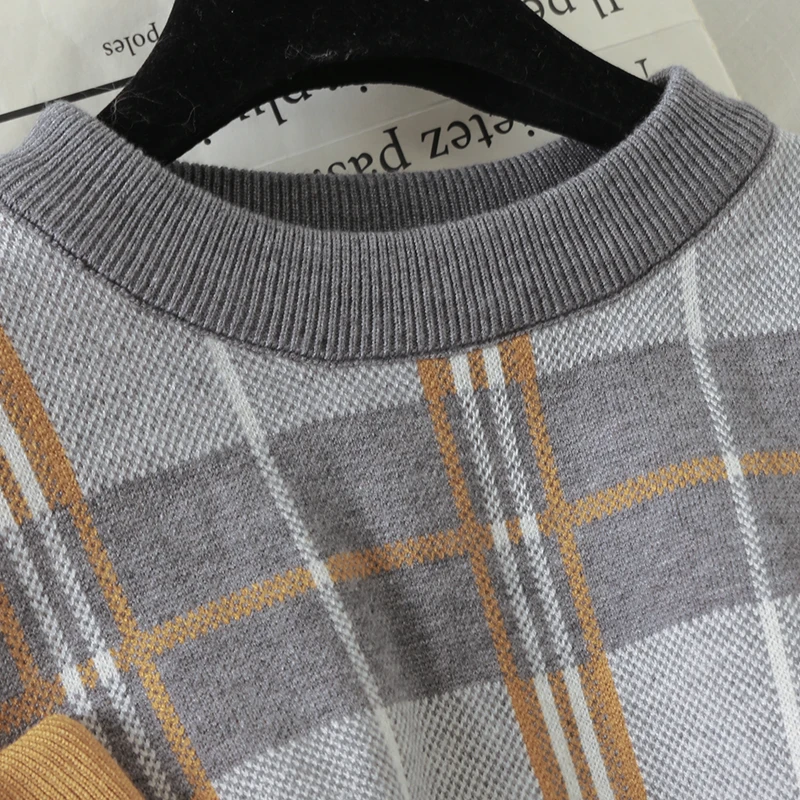 Neploe Chic Conjuntos Mujer, вязаный свитер в клетку с круглым вырезом+ Однотонная юбка с высокой талией, вязаный комплект из 2 предметов для женщин, Осень-зима 47920