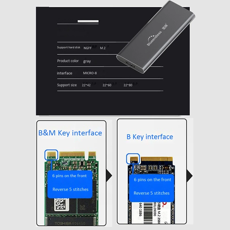 Blueendless 2242 2260 2280 мм M.2 Ngff(Sata) Ssd к Usb 3,0 Внешний Hd жесткий диск Корпус для хранения адаптер Поддержка B Ключ
