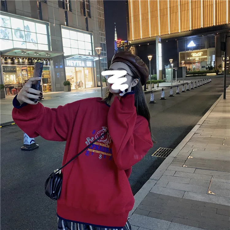 Женская толстовка в японском стиле Harajuku Ulzzang винтажная Красная с богатой