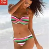 Conjunto de Bikini a rayas con espalda descubierta para mujer, bañador Sexy de estilo vendaje con realce, Halter de estilo traje de baño, ropa de playa brasileña, 2022 ► Foto 2/6