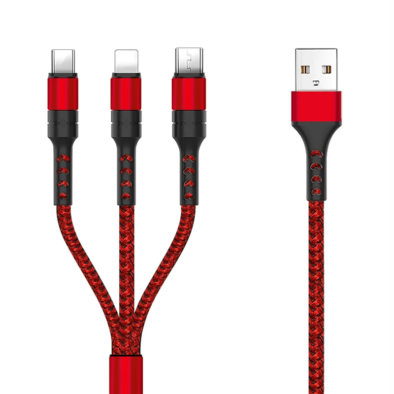 3 в 1 кабель для iPhone 7 X Зарядное устройство 5A Быстрая зарядка Micro usb type C кабели для передачи данных для samsung S10 huawei USB C провод для мобильного телефона - Цвет: Красный