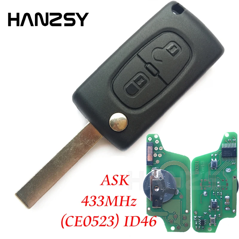 Flip Remote Key Fob 3 Btn 433MHz ID46 Chip HU83/ VA2 for Peugeot 207 308 407 607 