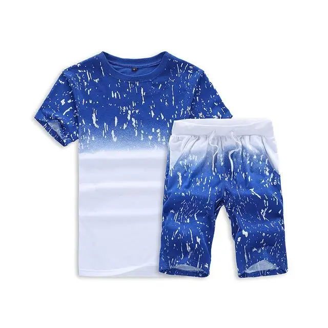 blue Спортивный костюм для мужчин, комплект мужской одежды, спортивный костюм, летние повседневные мужские шорты+ футболка, мужской костюм, комплекты из 2 предметов, плюс Размер 6XL - Цвет: blue