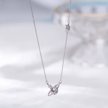 

S925 Fine Silver Satur Necklace Delicacy Elegant Diamond Set Satellite Choker Sweet MORI Series Women's 7749