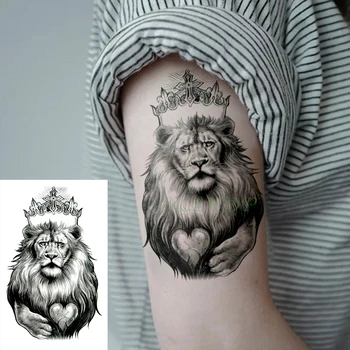

Waterproof Temporary Tattoo Stickers king lion crown heart Fake Tatto Flash Tatoo Body Art tattoos for Girl Women Men kid