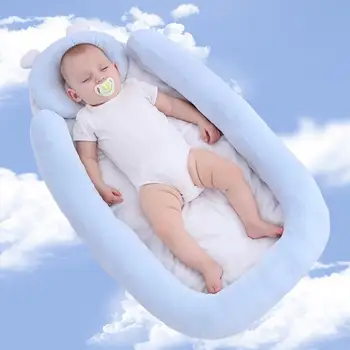 

Crib Middle Bed Anti Pressure Anti Rollover Travel Portable Bed Cradle Soft Baby Nap Mattress Head Pillow Pink and Blue