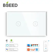 BSEED, стандарт США, сенсорный выключатель, Wifi, управление, 2 банды, умный переключатель, стеклянный светильник, белый, черный, золотой