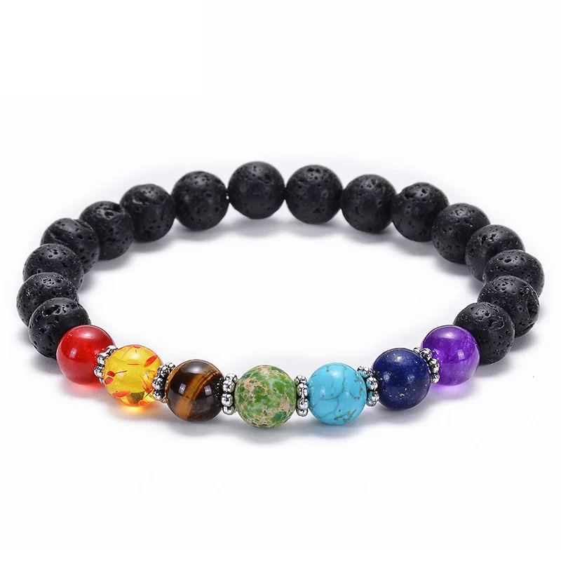 Chakra09 Мужская черная лава энергия 7 Чакра бусины Хамса Будда, йога Шарм эфирное масло Лава камень диффузор браслет ювелирные изделия
