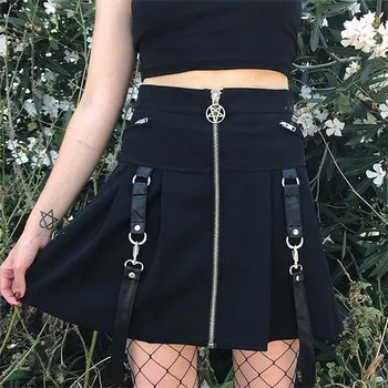 

Street Zipper Strap Pleated Skirt Half-length Wild Dark Female Skirt Explosion Models Women's Short Skirt