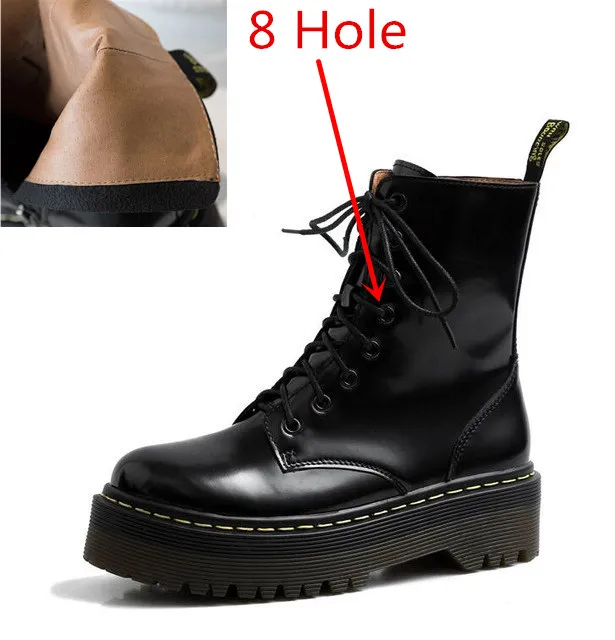 GCYFWJ/женские ботильоны ботинки на молнии из натуральной кожи со шнуровкой короткие женские ботинки с круглым носком на толстой подошве - Цвет: patent leather 8