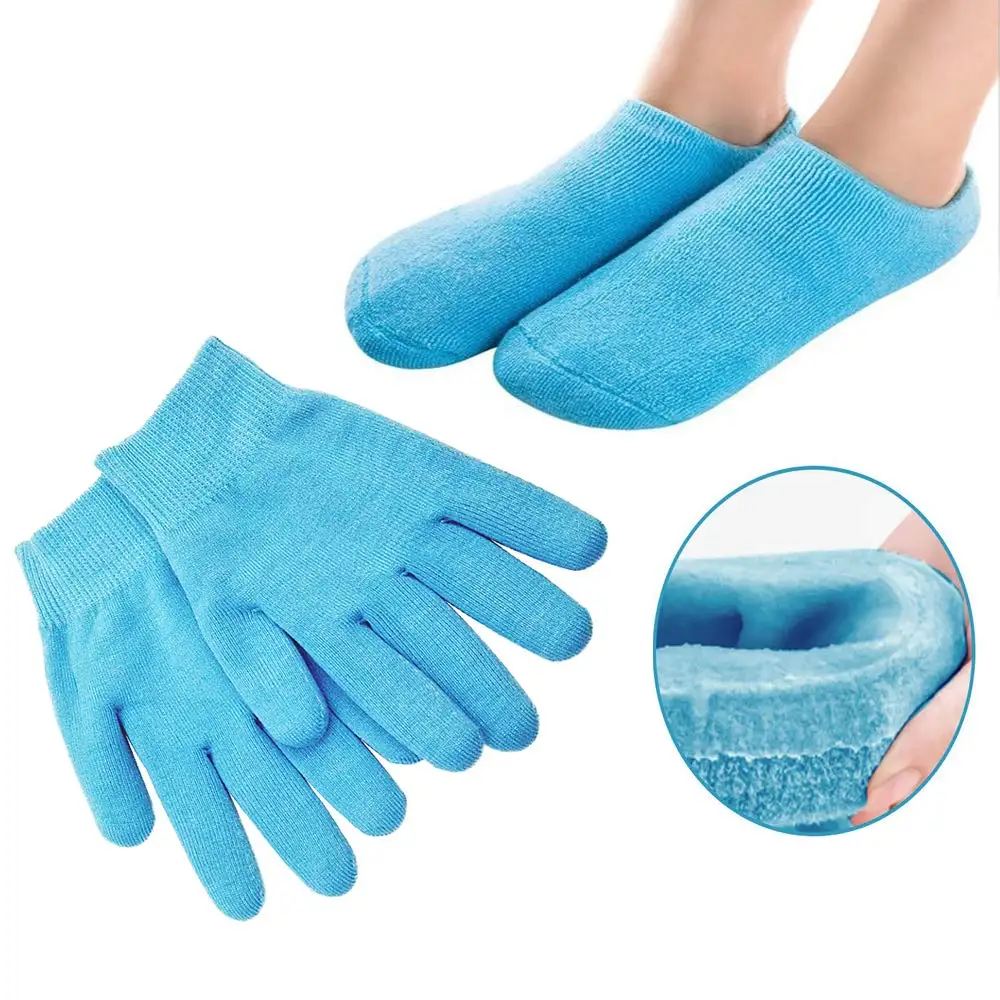 gloves and socks Смягчить гель-содержащие спа-носки для ног забота, отшелушивание носки для педикюра сухой каблук потрескавшейся кожи увлажняющий гель стельки для рук и ног маска - Цвет: gloves and socks