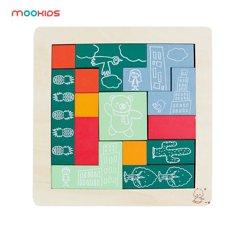 

Free Shipping Mini Wooden Tetris Game Montessori Tangram Brain Teaser Puzzle for Kid Toys 3D Jigsaw Puzzles Toy