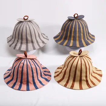 

Newborn Hats Baby Cap Summer Hat Toddler Infant Baby Stripe Leaf Kids Soft Cotton Sun Cap Outdoor Breathable Hats Bucket Cap