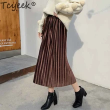 Tcyeek плюс размер женские плиссированные юбки зима осень модная одежда корейские винтажные длинные юбки для дам Faldas уличная 4296