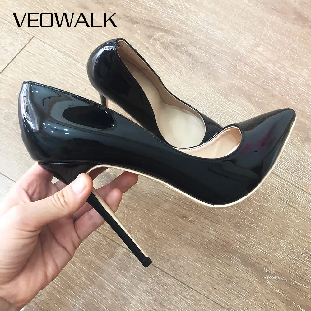 Veowalk/однотонные черные женские туфли лодочки на высоком каблуке 12 см без шнуровки