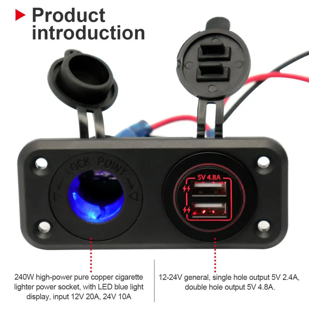Автомобиль Мотоцикл 12V 24V USB Зарядное устройство гнездо Панель для