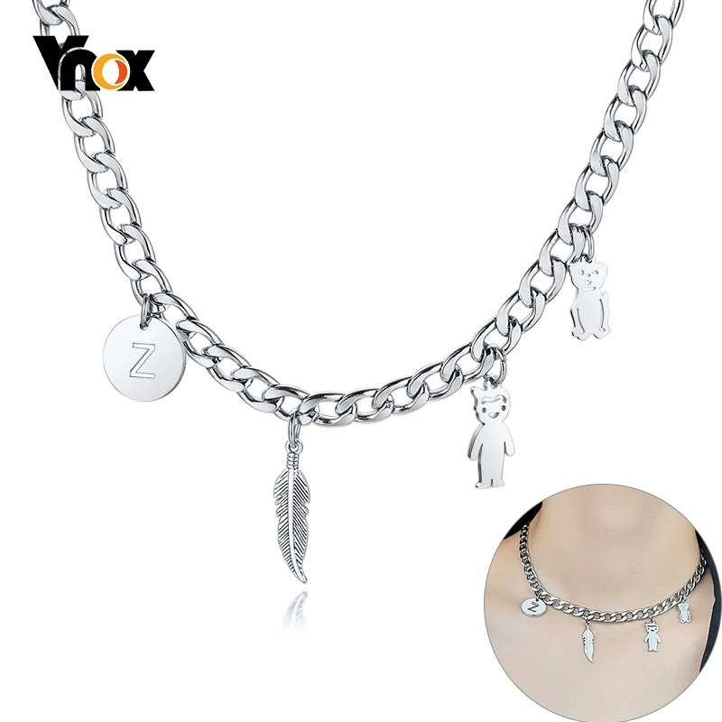

Vnox Customize Charms Choker for Women Men Never Fade Chunky Heavy Miami Curban Chain Necklace Punk Personalize Feather Initial