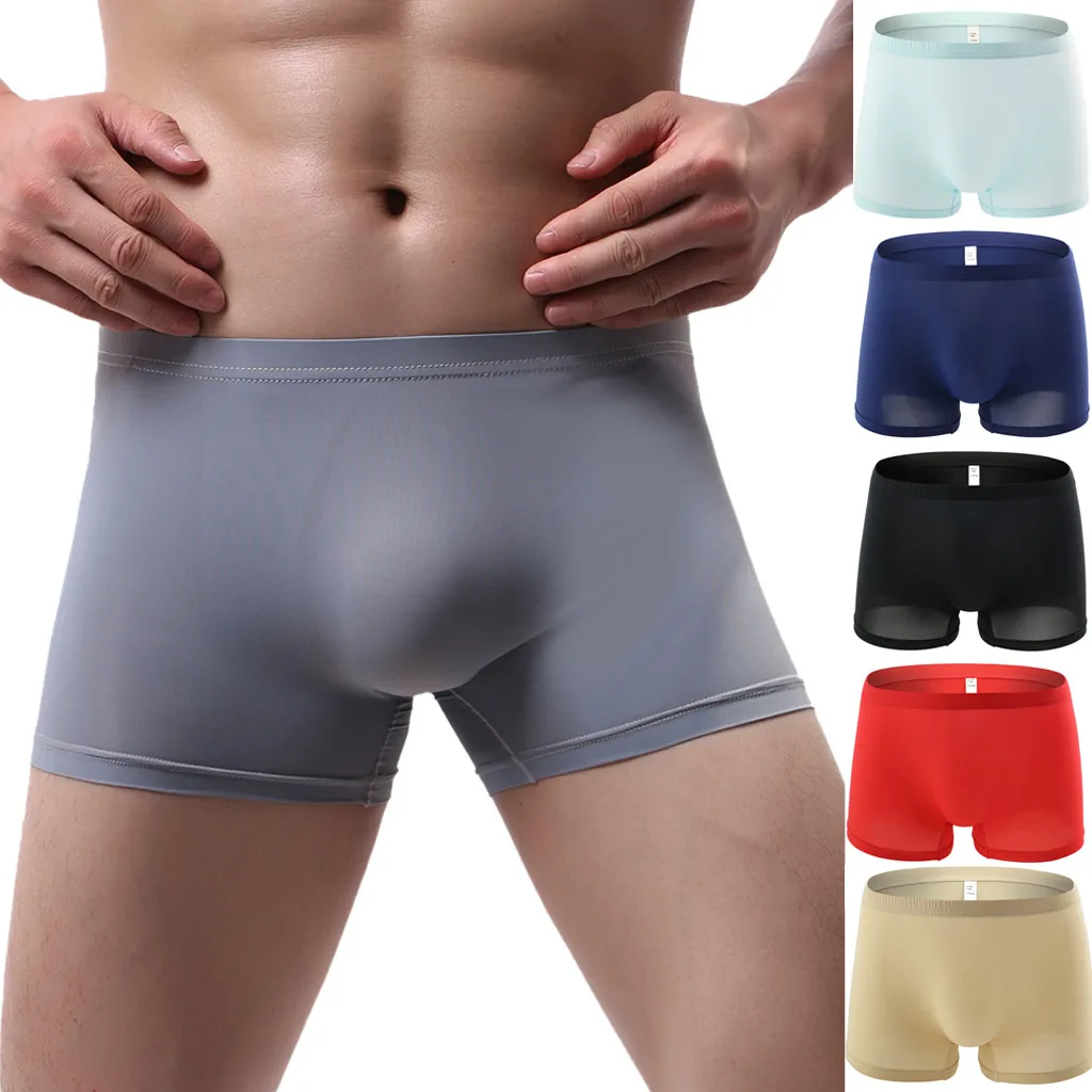 

Men's Sexy Underpants Pure Color Breathable Patchwork Ice-silk Underwear