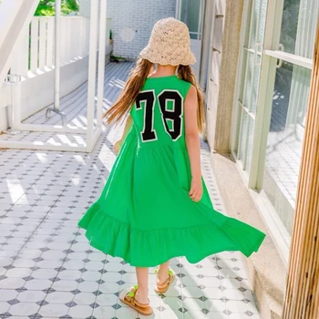

Summer Ruffles Long Dress for Kids & Teenage 10 to 12 years Sleeveless Cotton Green Color Maxi Dress