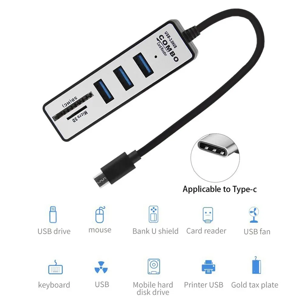 USB-C концентратор type C к USB 3,0 адаптер SD/Micro SD/TF кард-ридер умная память Многофункциональный USB кард-ридер