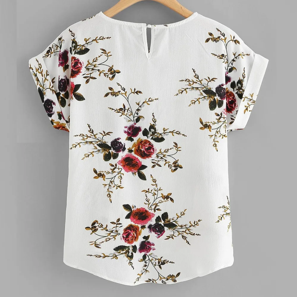 Летняя модная блузка с цветочным принтом, пуловер, женские рубашки с круглым вырезом, женская рубашка с коротким рукавом, Blusas Femininas, одежда